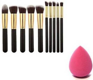 Anytime shops synthetic 10 pcs makeup brushes set with puff and blend brush
