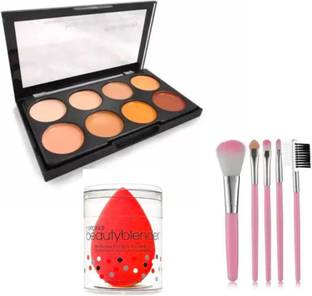 SHEFFO Highlighter and Contour 8 Shades Concealer Palette, 5 mini brush & 1 puff