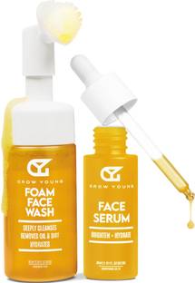 ग्रो यंग Daily Care Combo: Enriched with Turmeric & Aloe Vera | Foaming Cleanser & Glowing Vitamin C Serum | Clear, Bright, Youthful Skin