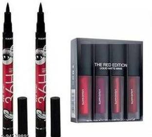 rudhar 36 H Waterproof Liquid Eyeliner & Mini Matte Liquid Lipstick Red Edition (4+2) (red, 5 ml)
