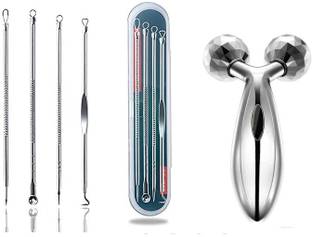 Lusty soul Stainless Steel Blackhead Remover with 3D Roller Face Massager, Body Face Massager (Set of 2)