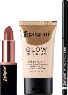 Pilgrim Nude Kiss Matte Bullet Lipstick, Honey Glow BB Cream & Kajal Combo
