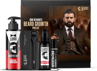 BEARDO Don Beard Growth Pro Kit for Men-Growth Oil, God Father Wash, Activator, Roll on