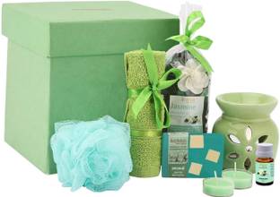 BodyHerbals Jasmine Soap Spa Set � Divine Bath & Body Care Kit (Jasmine Bathing Bar 100gms, Face Terry Towel, Aroma Diffuser, Jasmine Potpourri, Bath Puff, 2 Tea Lites) Skin Care Set & Kits