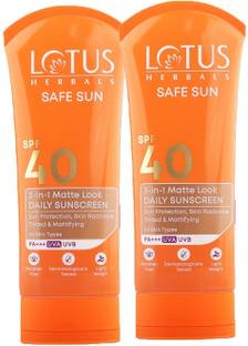 LOTUS HERBALS Safe Sun 3-In-1 Matte Look Daily Sunblock PA+++ Spf 40_200g (Set of 2)
