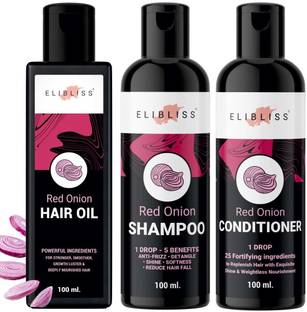 ELIBLISS Anti Hair Fall Spa Range with Red Onion Hair Oil + Red Onion Shampoo + Red Onion Conditioner for Hair Fall Control, Ultimate Hair Care Combo Kit (100ml+100ml+100ml)