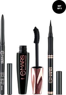 MARS Smudge Proof Long Lasting Mascara Eyliner and Kajal pack of 3