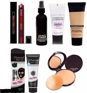 YELGO 5in1 Lipstick+Makeup Fixer+ Primer +foundation+Charcoal Face mask+Compact Powder