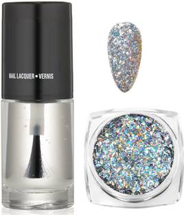 YAWI 1 Box Sparkly Face Nail Art Glitter Powder And Transparent Nail Paint