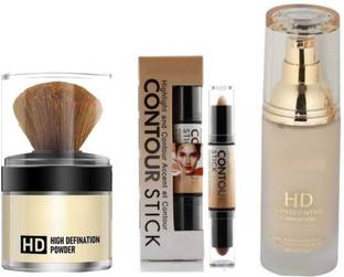 LOVE HUDA Professional Makeup Kit Combo Concealer 2 in 1, HD Foundation, HD loose Powder