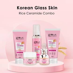 Globus Naturals Rice Ceramide Combo For Korean Glass Skin Face Wash, Face Serum, Face Toner, Face Scrub, Peel off Mask