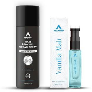 Man-Up Hair Removal Cream Spray - 200ml & Vanilla Malt Perfume For Men - 8ml