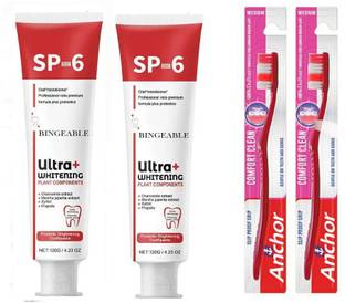 Bingeable Sp-4 Ultra Whitening Toothpaste: Natural & Effective Teeth 30Gram (Pack of 2) + Oral Tooth Brush for Men & Women (Pack of 2)