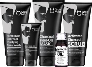Qraa Men Charcoal Kit : Scrub, Face