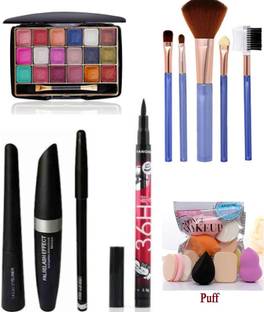 GLOW IT Mini eyeshadow,kajal,eyeliner,mascara,brushes and puffs Eyes makeup combo