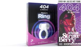 Bold Care 404 Ultra Thin Strawberry Flavored Condoms -10 sheets And Vibe Ring Condom