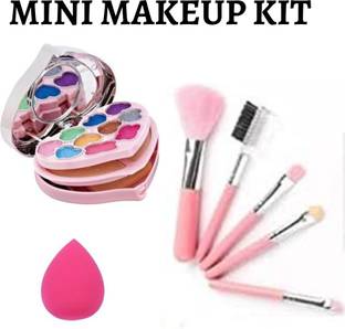Pure Cosmetics NEW CUTE MINI MAKEUP KIT WITH 5PC BRUSHES SET AND A BEAUTY BLENDER