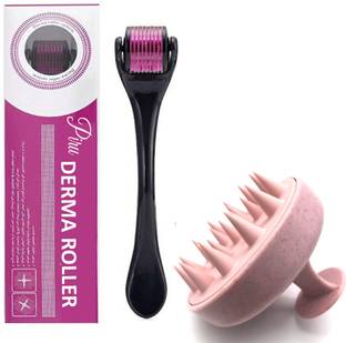 Piru Anti-Hairfall Scalp Brush PINK + Derma Roller Combo