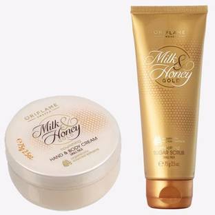 Oriflame MILK & HONEY GOLD Nourishing Hand & Body Cream 75 ml with MILK & HONEY Scrub 75 g