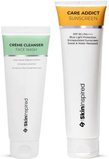 SkinInspired Basics Face care Combo- Creme Facewash +Care Addict Sunscreen (SPF 50 PA++++) |Advanced Skin Brightening Skin Care Kit