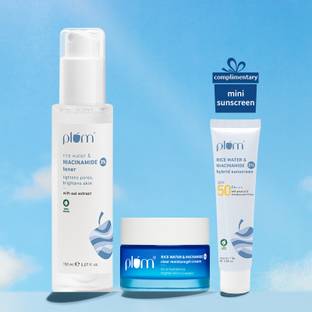 Plum Niacinamide & Rice Water Moisturizer & Toner Duo + Brightening Sunscreen