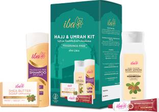 Iba Hajj & Umrah Kit Fragrance Free | Miswak Toothpaste, Soap, Lotion & Shampoo