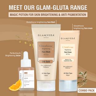 GLAMVEDA Glutathione Skin Perfecting Brightening & Dark Spots Removal 3 Steps Skincare Routine ( Face Wash + Face Cream + Face Serum )