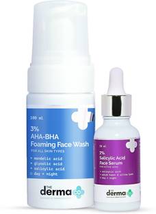 The Derma Co Bye Bye Acne Combo - 3% AHA-BHA Foaming Face Wash (100 ml) + 2% Salicylic Acid Face Serum