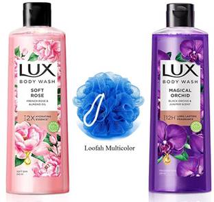 LUX Fragrant Skin+soft skin French Rose & Almond Oil, Soft Touch, 2x245 ml+loofha