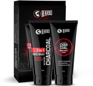 BEARDO Charcoal Face Wash, 50 ml and Charcoal Peel Off Mask, 50 ml Gift Set Kit (Pack of 2)
