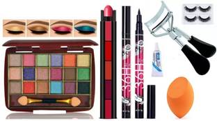 swenky 18color eyeshadow with 5in1 lipstick eyeliner eyelash curler glue & puff