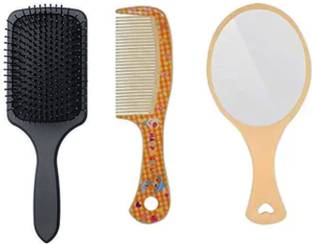 feelhigh 3 Combo Set Of Hair Comb,Mirror And Paddle Hair Brush
