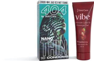 Bold Care 404 Super Nano Thin Condoms - 10 Sheets With Strawberry Flavored Lubricant-50ml