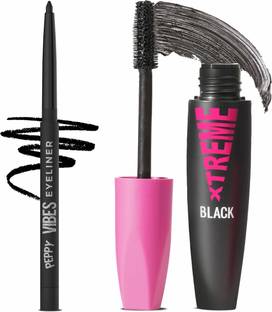 Glam21 Peppy Vibes Matte Smooth Eyeliner -Midnight,0.4gm & Xtreme Mascara|Waterproof Volumizing-Black, 10ml |Combo