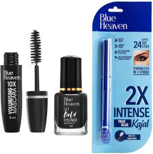 BLUE HEAVEN 10X VOLUMISING MASCARA 8ML+GETBOLD EYELINER 7ML & 2X INTENSE KAJAL0.30G