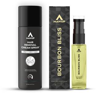 Man-Up Hair Removal Cream Spray - 200ml & Bourbon Bliss Perfume For Men - 8ml