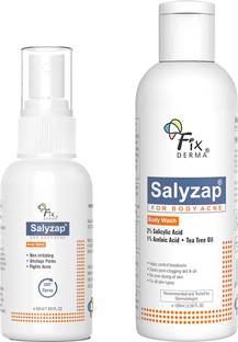 Fixderma 2% Salicylic Acid Body Wash + Acne Body Spray Combo Exfoliating Bodywash & Body Acne Spray