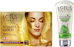 LOTUS HERBALS 37g Radiant Gold Facial Kit With WG Skin Face Wash 50g