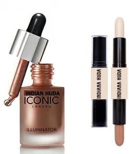 INDIANA HUDA GLOW () illuminator highlighter & Dual-Ended, 2 IN 1 Contour Stick