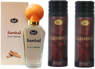 MONET 1 SANDAL PERFUME 30ML & 2 ELEMENT DEODORANT 200ML ,PACK OF 3.
