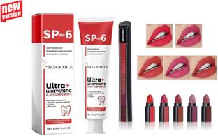 Bingeable -6 Ultra Whitening Toothpaste: Natural & Effective Teeth Whitening Solution 30Gram + Red Matte 5in1 Lipstick Set