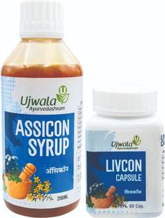 UJWALA AYURVEDASHRAM Livcon Capsule and Assicon Syrup Combi Pack used for Gas relief, Acidity relief