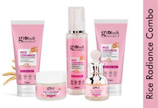 Globus Naturals Rice Ceramide Combo For Korean Glass Skin Face Wash, Face Cream, Face Serum, Face Toner, Peel off Mask