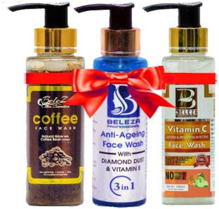 Beleza professional Combo Pack of Coffee Face Wash (100 ml), Anti Ageing Face Wash (100 ml) and Vitamin C Face Wash (100 ml)