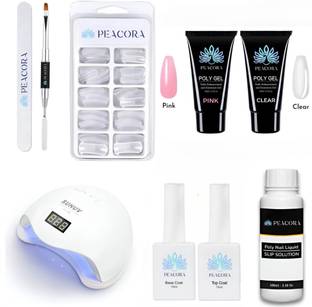 PEACORA Acrylic Gel Poly Nail Gel Nail Extension Set With Top & Base Coat Nail Art Combo