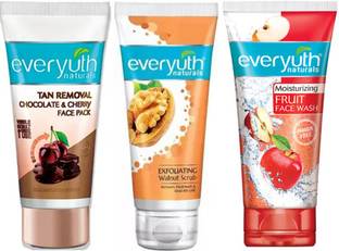 Everyuth Naturals Tan Removal Face Pack, Fruit Face Wash, Walnut Scrub (3X50g)