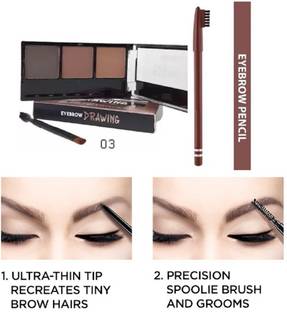 Facejewel Eyebrow Enhancer Powder With Brush & Brown Eyebrow Pencil Combo -2pcs