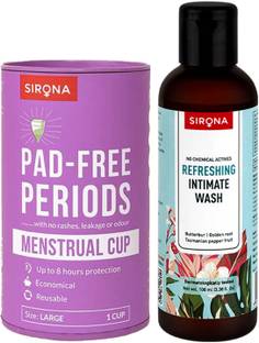SIRONA Reusable Menstrual Cup, Large (1 Pcs) with Refreshing Intimate Wash (100 ml)