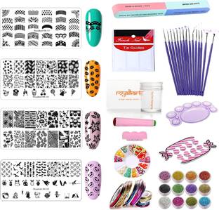 Royalkart Combo Of 3D Nail Art Stamping Kit 4 Rectangular Image Plates, Silicone Stamper & Scraper & 3D Nail Art Tools For Gift Girl & Women