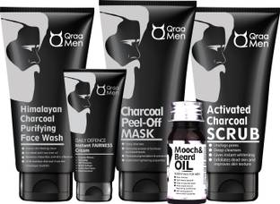 Qraa Men Charcoal Kit : Scrub, Face